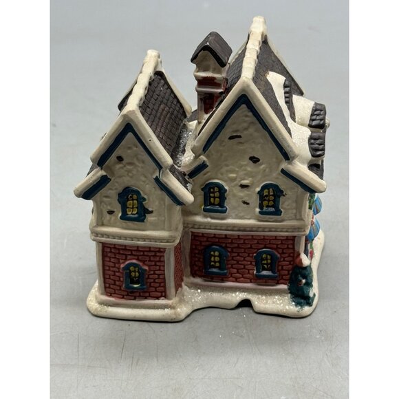 Porcelain Christmas Village Toy shop House Holiday Décor snow blue gray READ - Picture 4 of 6